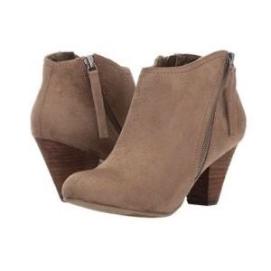 Cute faux suede tan booties with a heel